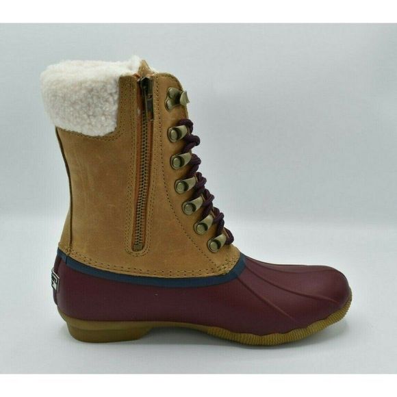 NWB Sperry Womens Size 7 M Saltwater Tall Leather Cozy Tan Duck Boots STS85401 - Picture 4 of 11